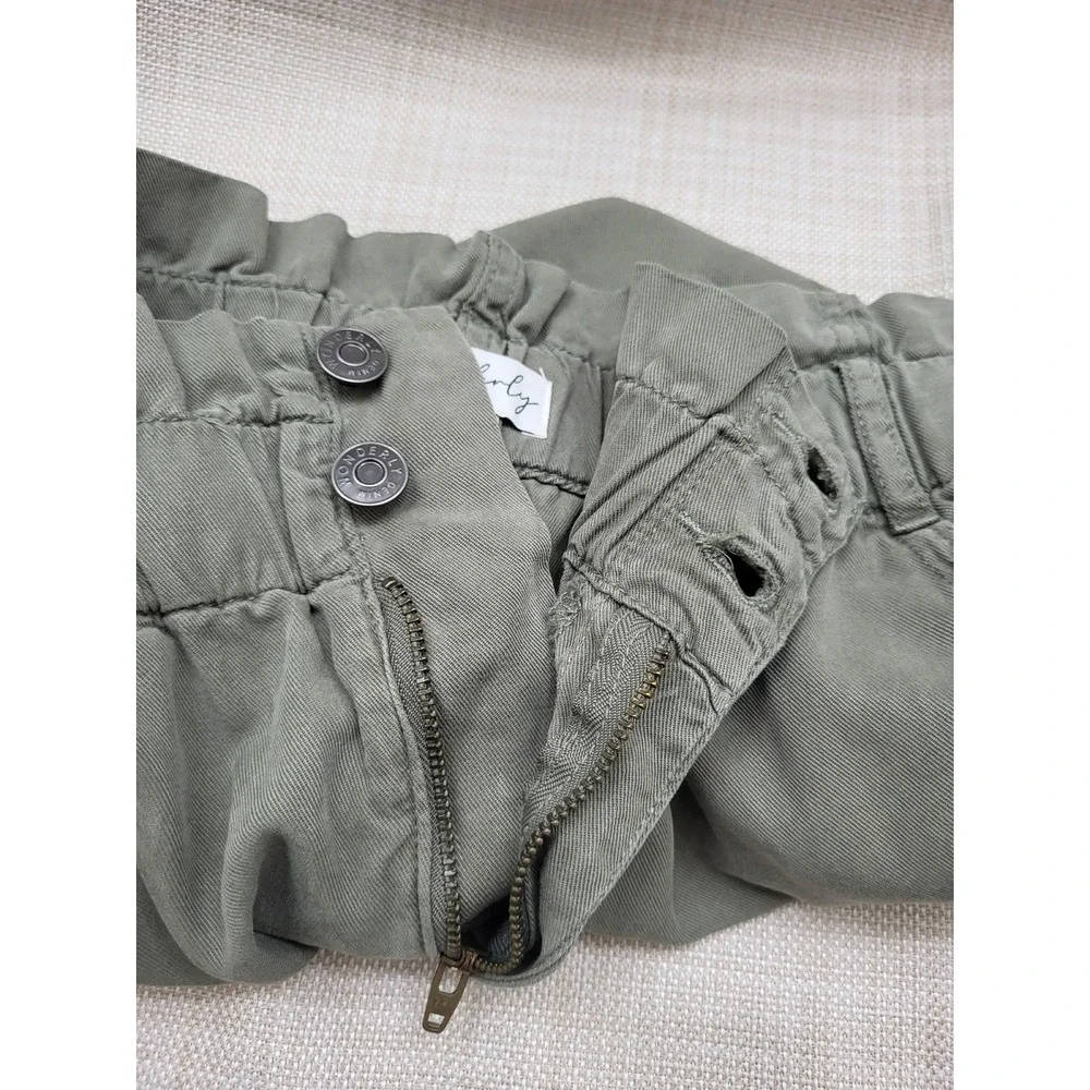 Wonderly Womens Olive Green Tencel Cotton Paperbag Waist Shorts Size 12R NEW